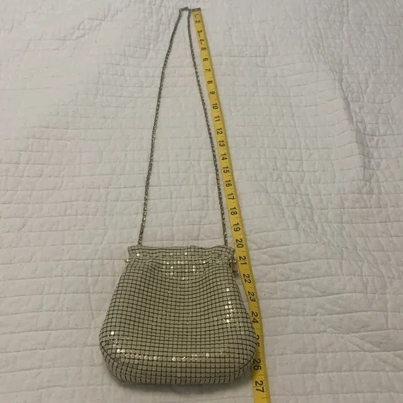 Vintage Heys Canada purse enamel metal mesh evening clutch cream gold hardware - Picture 15 of 16